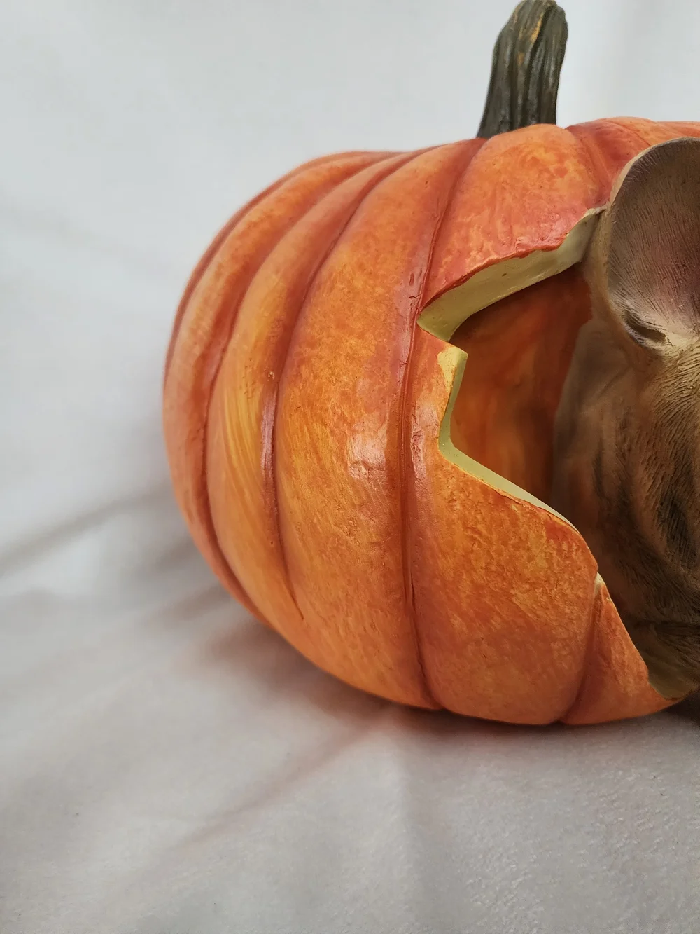 Orange Pumpkin French Bull Dog Hideaway Figurine - Decorative
